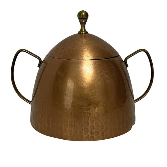 Vtg MCM O.H. Lagerstedt Swedish Hammered Copper Brass Covered Sugar Bowl - Picture 3 of 10